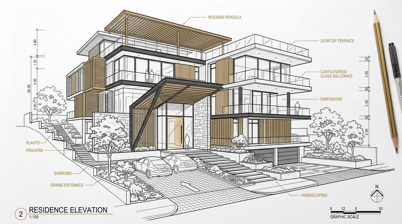 Luxury Multi-Level Residence Elevation
